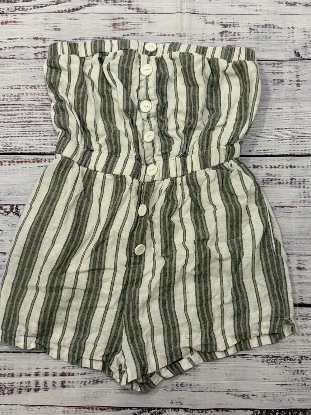 Urban Outfitters Green & White Striped One-Piece Romper size extra small